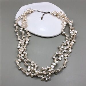 Lucas Lameth Co LUC Keshi Baroque Pearls Sterling Layered 3 Strands Necklace.